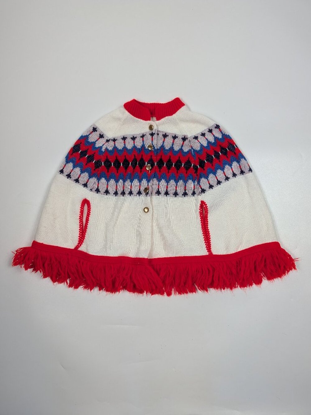 Vintage Sears Children's Knit Cape/Shawl with Fringe 6-6X